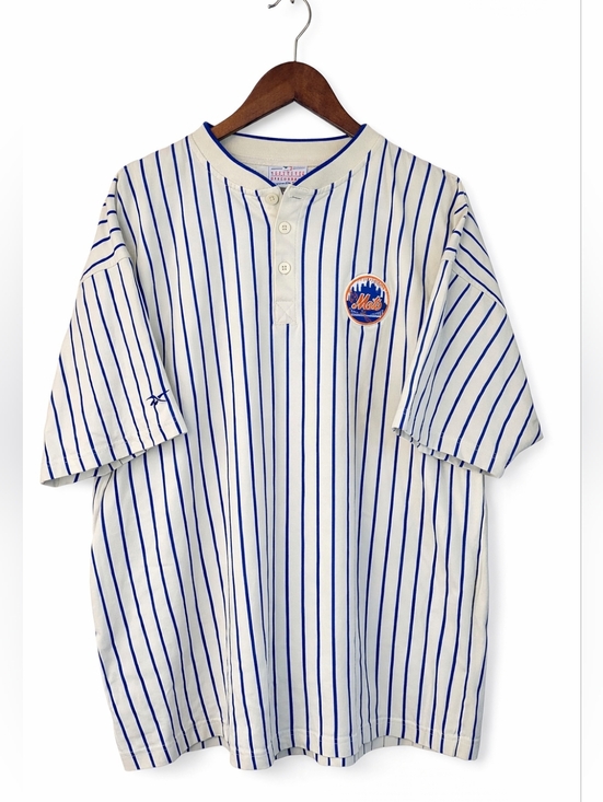 Reebok Other - ​Vintage New York Mets Pinstripe Henley Jersey Shirt Reebok Y2K L